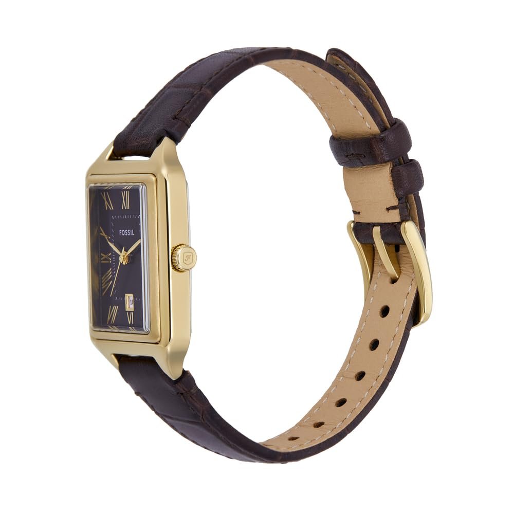 Женские аналоговые кварцевые часы Fossil ES5367 с кожаным ремешком, карамельно-коричневый, браслет, фото №3