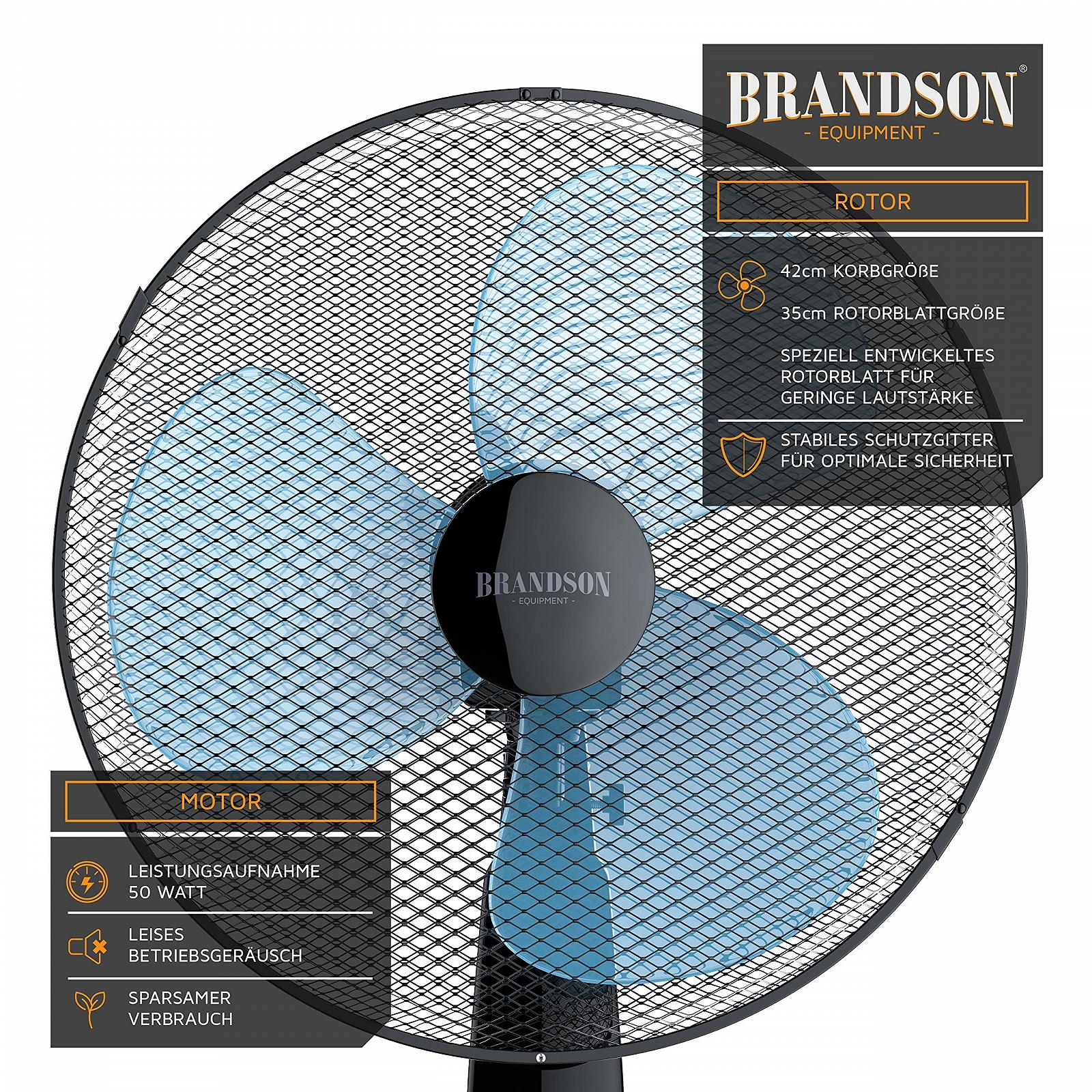 Вентилятор напольный Brandson 40 cm с пультом дистанционного управления, регулируемой высотой, регулируемым углом наклона, 50 W, 3 уровня скорости, функция вращения 80°, черный, фото №4