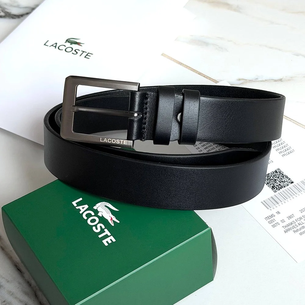 Ремінь чоловічий шкіряний чорний Lacoste, фото №1