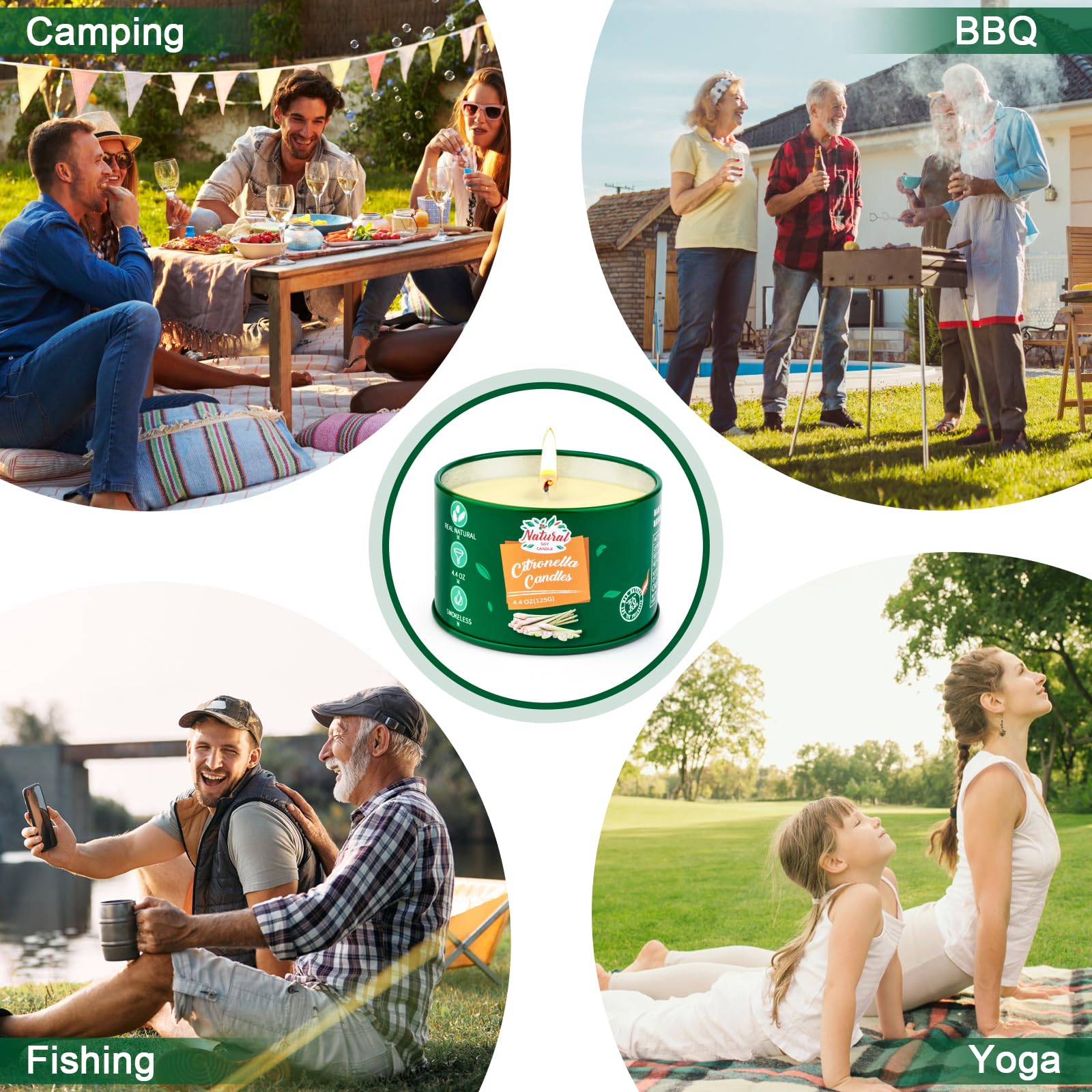 Свеча Citronella для улицы 4 штуки по 125 г - 120 часов горения Натуральный соевый воск и эфирное масло, фото №7