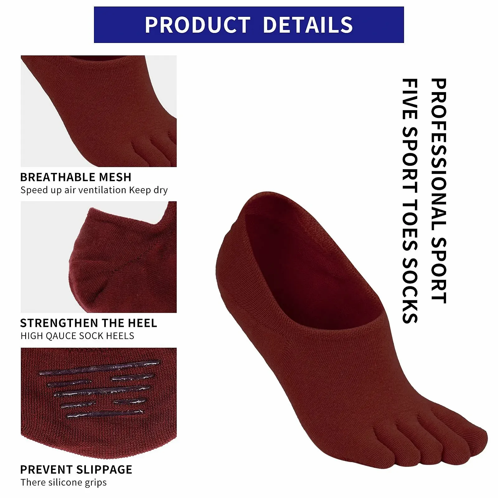 Носки с пальцами Женские Короткие Хлопковые Разноцветные Спортивные носки 5 пар, фото №2