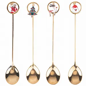 Чайні ложки Золоті Різдвяні з підвісками, 4 шт - Фото 1