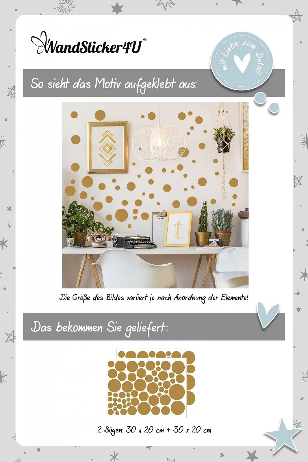 Наклейка на стіну WandSticker4U Golden Dots 116 шт золота, фото №6 Наклейка на стіну WandSticker4U Golden Dots 116 шт золота, фото №6