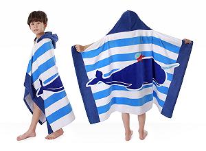 Рушник для ванни з капюшоном BANGSAUR, дитячий, 100% бавовна, 127 x 76 см, Блакитний нарвал - Фото 1