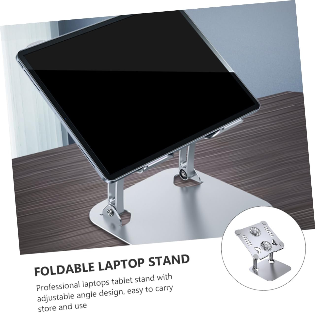 Підставка для ноутбука складана з вентилятором охолодженням алюмінієва регульована срібна, фото №7