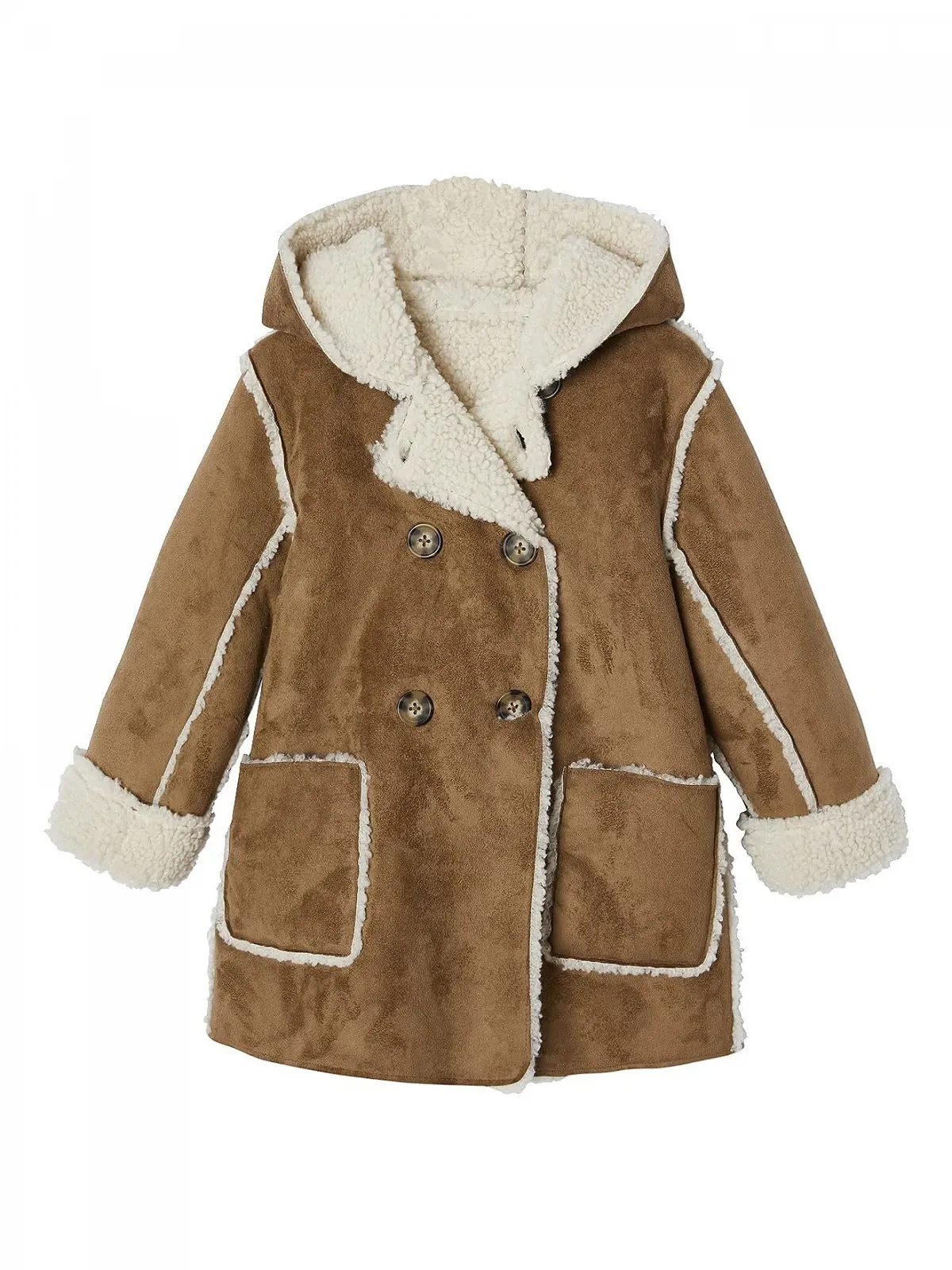 Пальто для девочки VERTBAUDET с капюшоном, вид овчины, фото №1