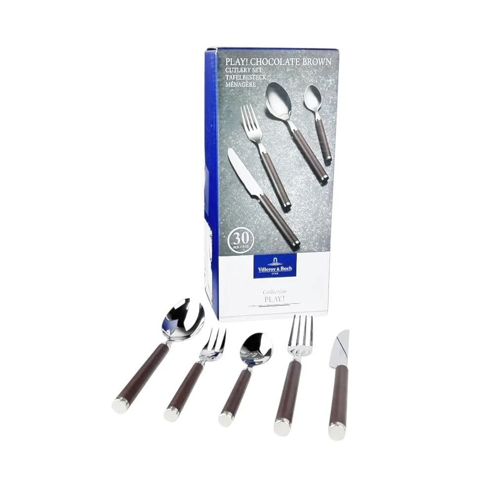 Набір столових приборів Villeroy & Boch Play! Chocolate Brown на 6 персон, 30 предметів, нержавіюча сталь, коричнева пластикова ручка, фото №2