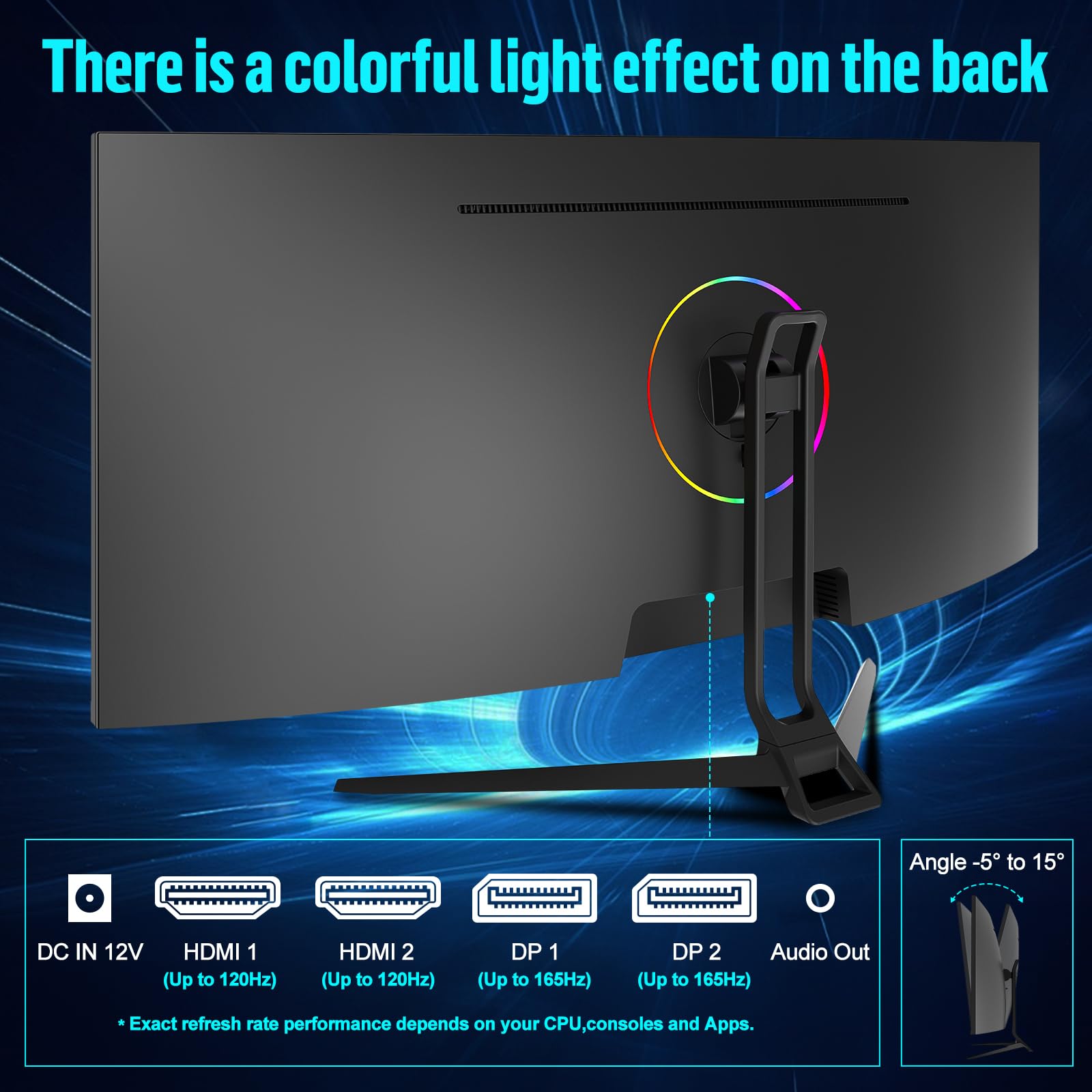 Монитор Gawfolk Gaming 34 дюйма UWQHD 3440x1440P 165 Гц 1500R VA HDMI VESA 75x75 мм, фото №7