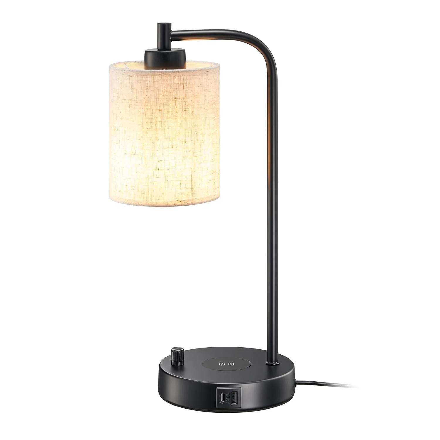 Настільна лампа Hestia Nest LED Бездротова зарядка USB-C+A Димована Льняний абажур, фото №7