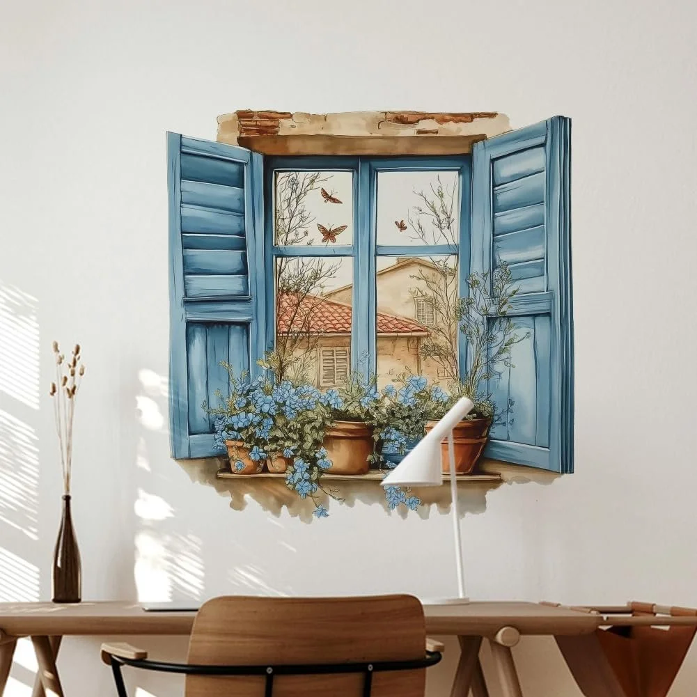 Наклейка на стіну SUPERDANT Підвіконня та кімнатні рослини 60 x 30 см Акварель, фото №4