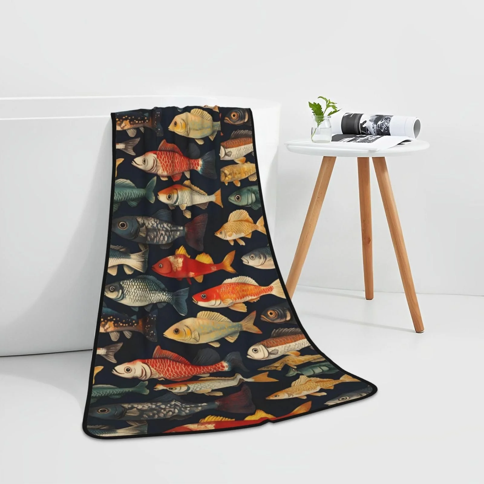 Рушник банний Colorful Fish Print Мікрофібра Швидкосохнучий Кольорові рибки 27 x 55 дюймів., фото №6