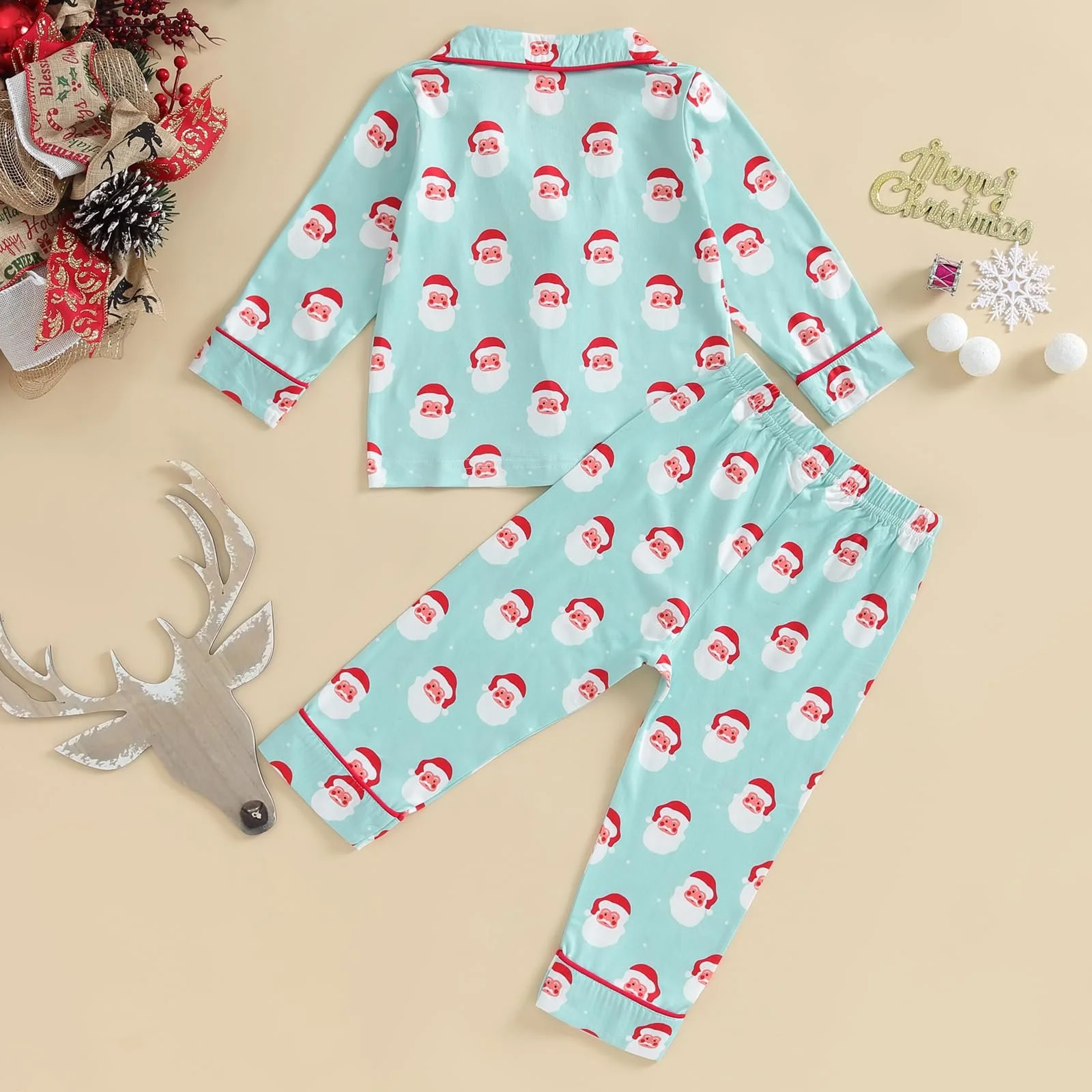 Різдвяна піжама для дітей Санта Клаус Мультяшний принт, фото №4