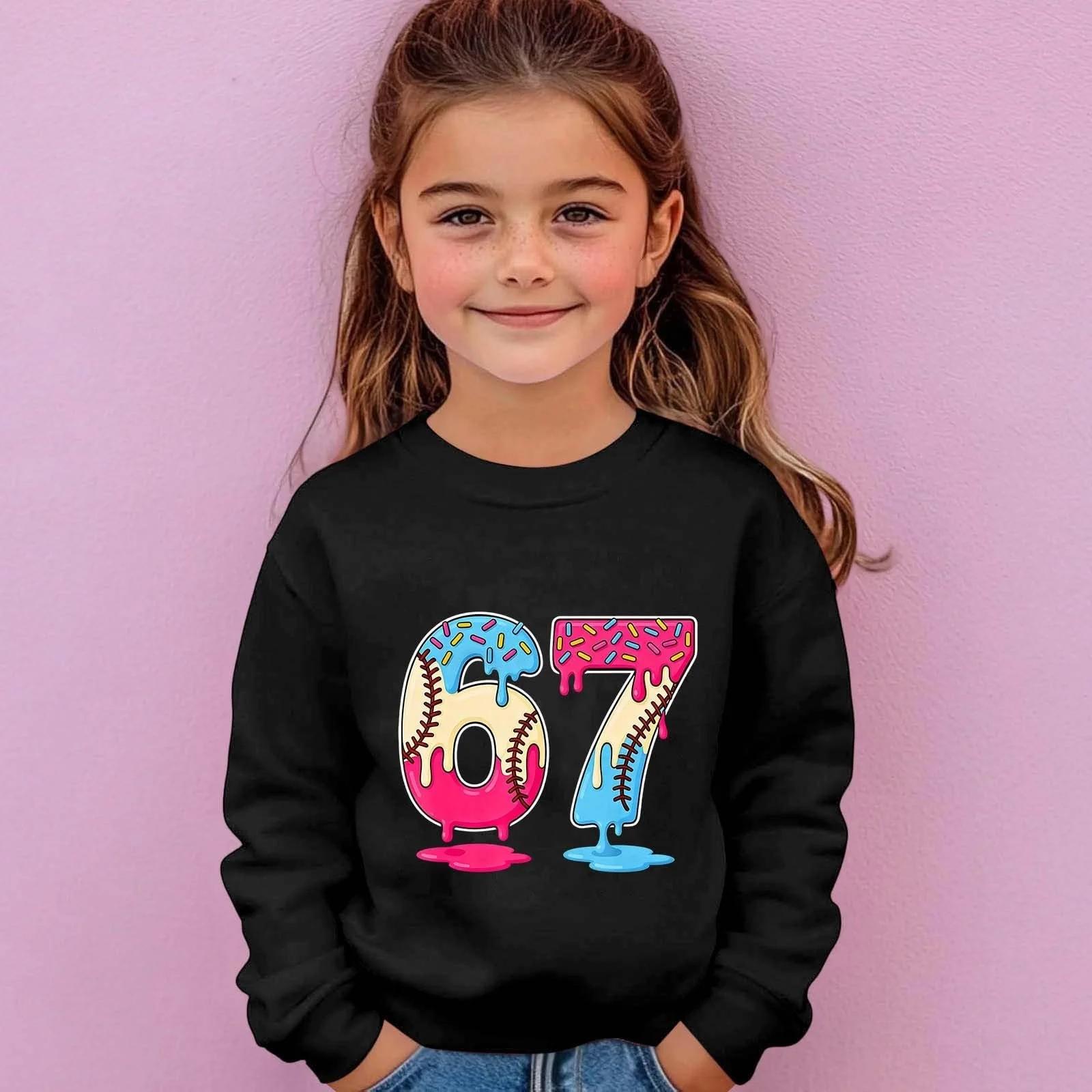 Пуловер для дівчинки, 122, з довгими рукавами, з круглим вирізом, повсякденний, з принтом, м'який, зручний матеріал, фото №3