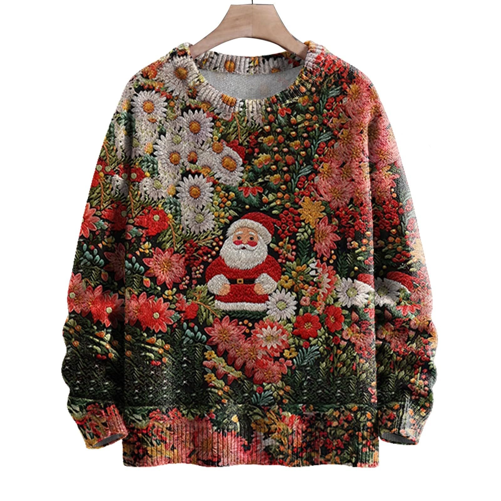 Рождественский джемпер Qixiu для женщин, рождественский вязаный джемпер с Сантой, семейный рождественский джемпер, свитшот со снеговиком, длинные рождественские топы, фото №3