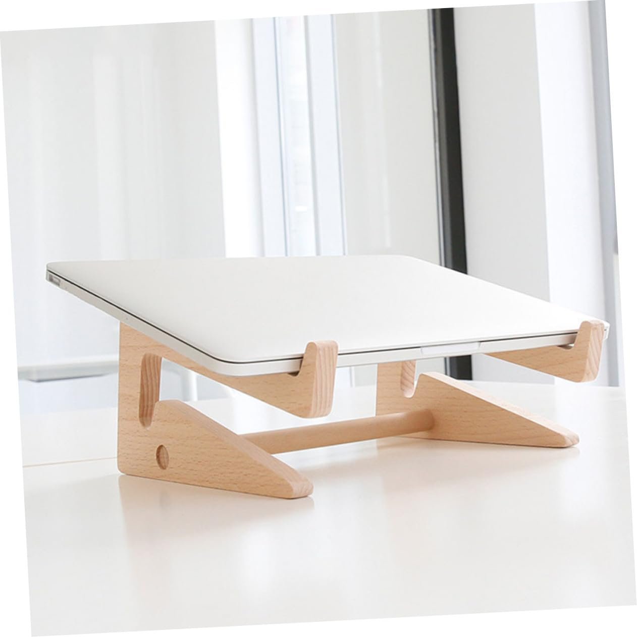 Подставка для ноутбука деревянная Tofficu Компактная и легкая Эргономичная подставка для ноутбуков и планшетов Улучшает угол обзора Стабильная Цвет дерева, фото №6