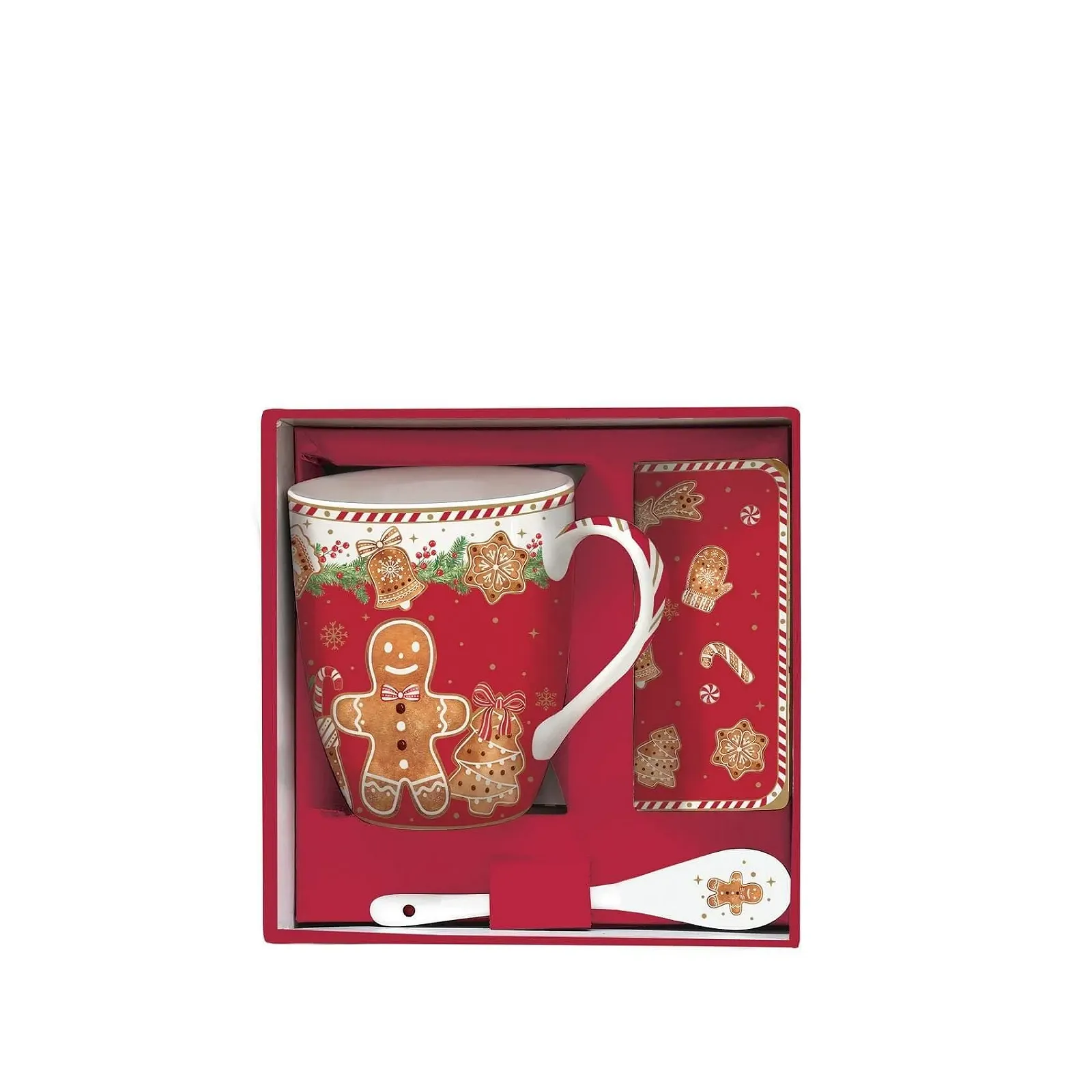 Набір чашок з порцеляни Easy Life FANCY GINGERBREAD 350 мл з ложками та підставками в кольоровій коробці, фото №1