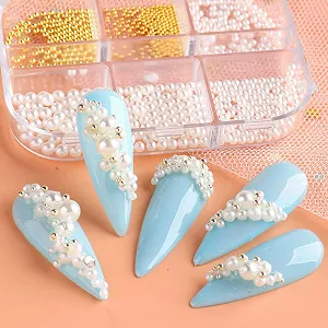 Бусины для ногтей Круглые Белые Гвозди Золотые Стальные Бусины Шарики для ногтей ZZ13 synthetic.ua - Фото 1