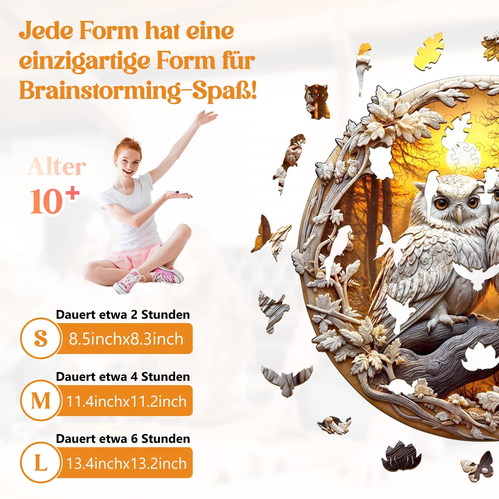 Деревянный 3D пазл Сова 300 деталей коробка подарков, фото №4