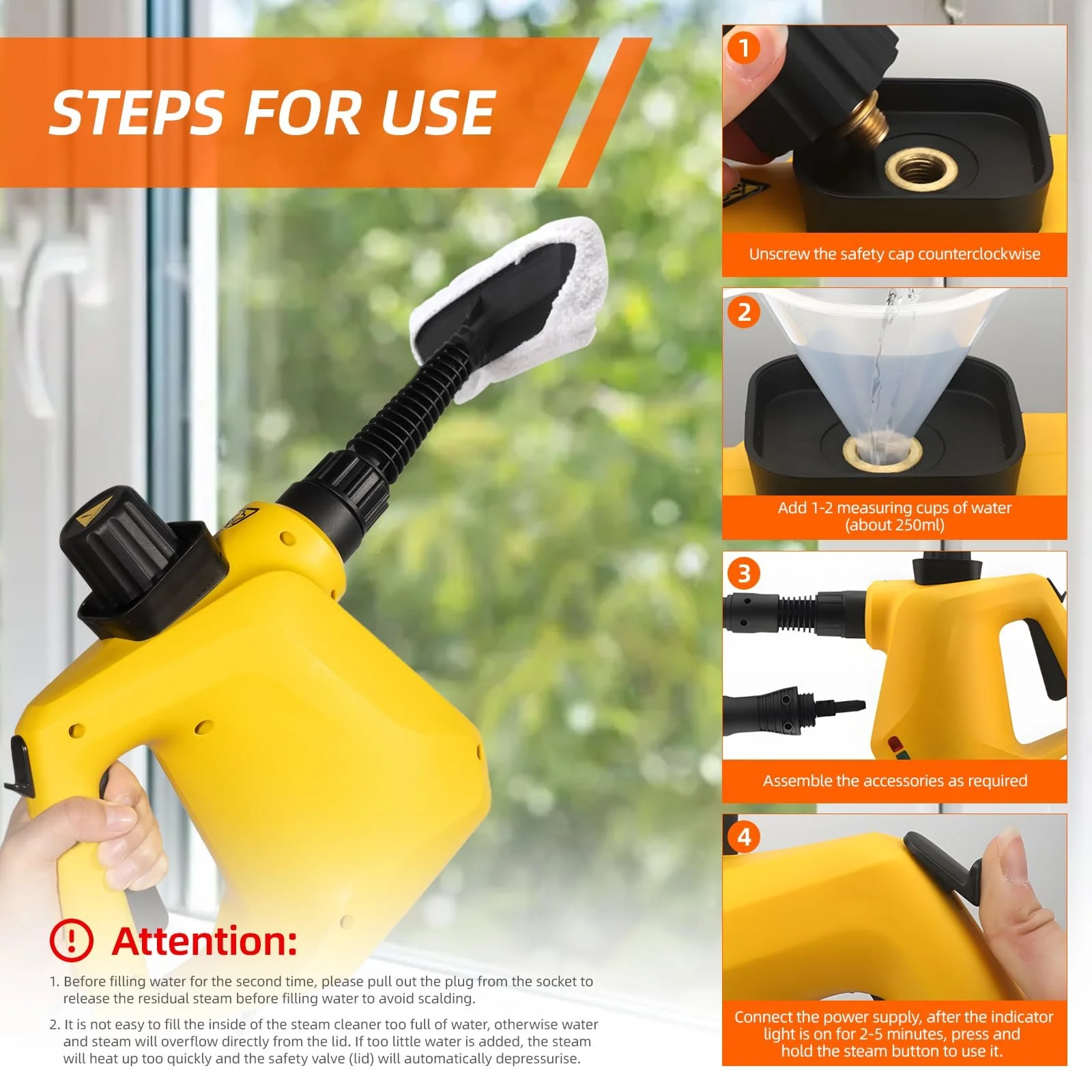 Пароочисник Carehabi портативний ручний з аксесуарами для видалення плям, фото №6