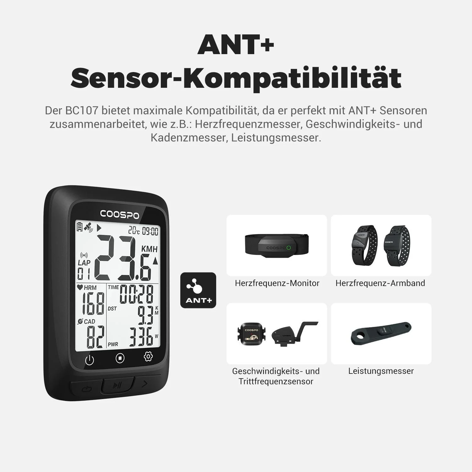 Велокомпьютер COOPSO BC107 GPS беспроводной 2.4 дюйма LCD Bluetooth 5.0 ANT+, фото №4