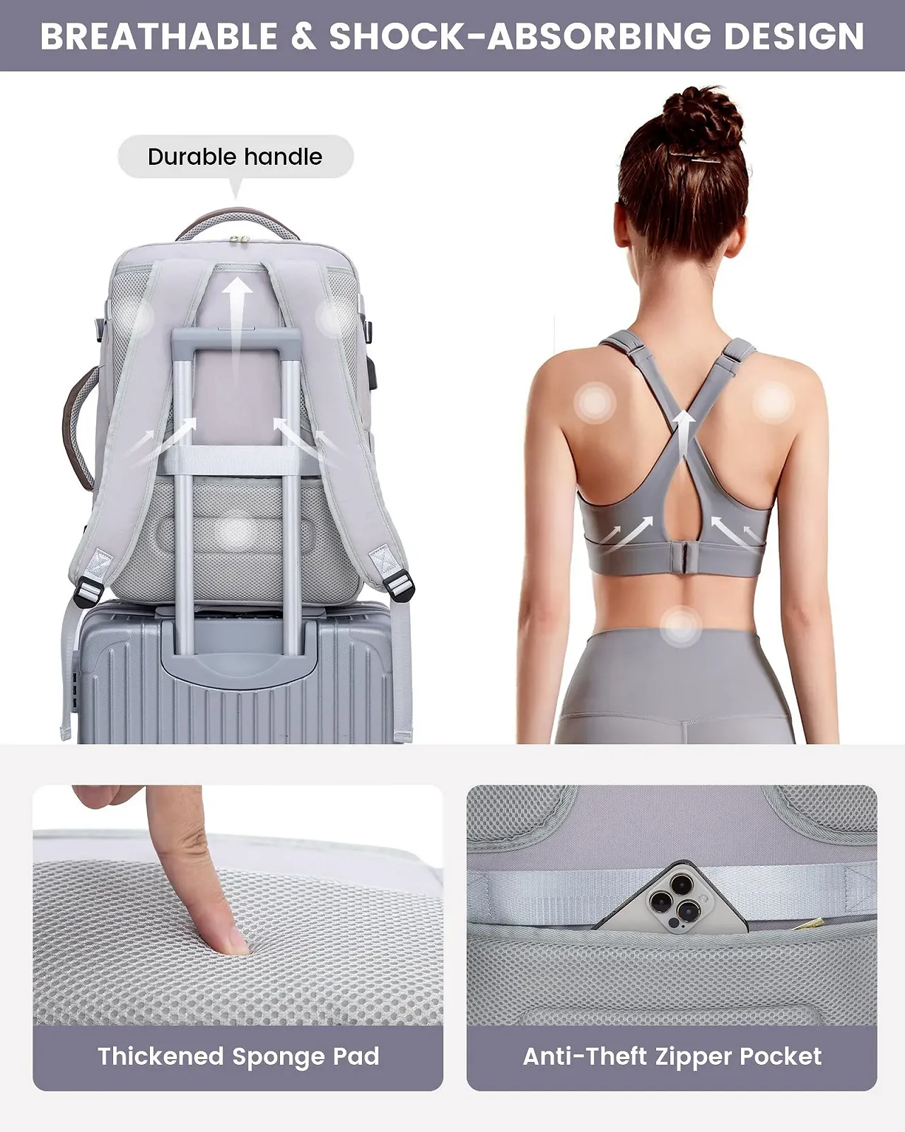 Рюкзак дорожній LOVEVOOK Travel Hand Luggage 17.3 дюйми Водонепроникний Жіночий Великий Чорний, фото №4 Рюкзак дорожній LOVEVOOK Travel Hand Luggage 17.3 дюйми Водонепроникний Жіночий Великий Чорний, фото №4