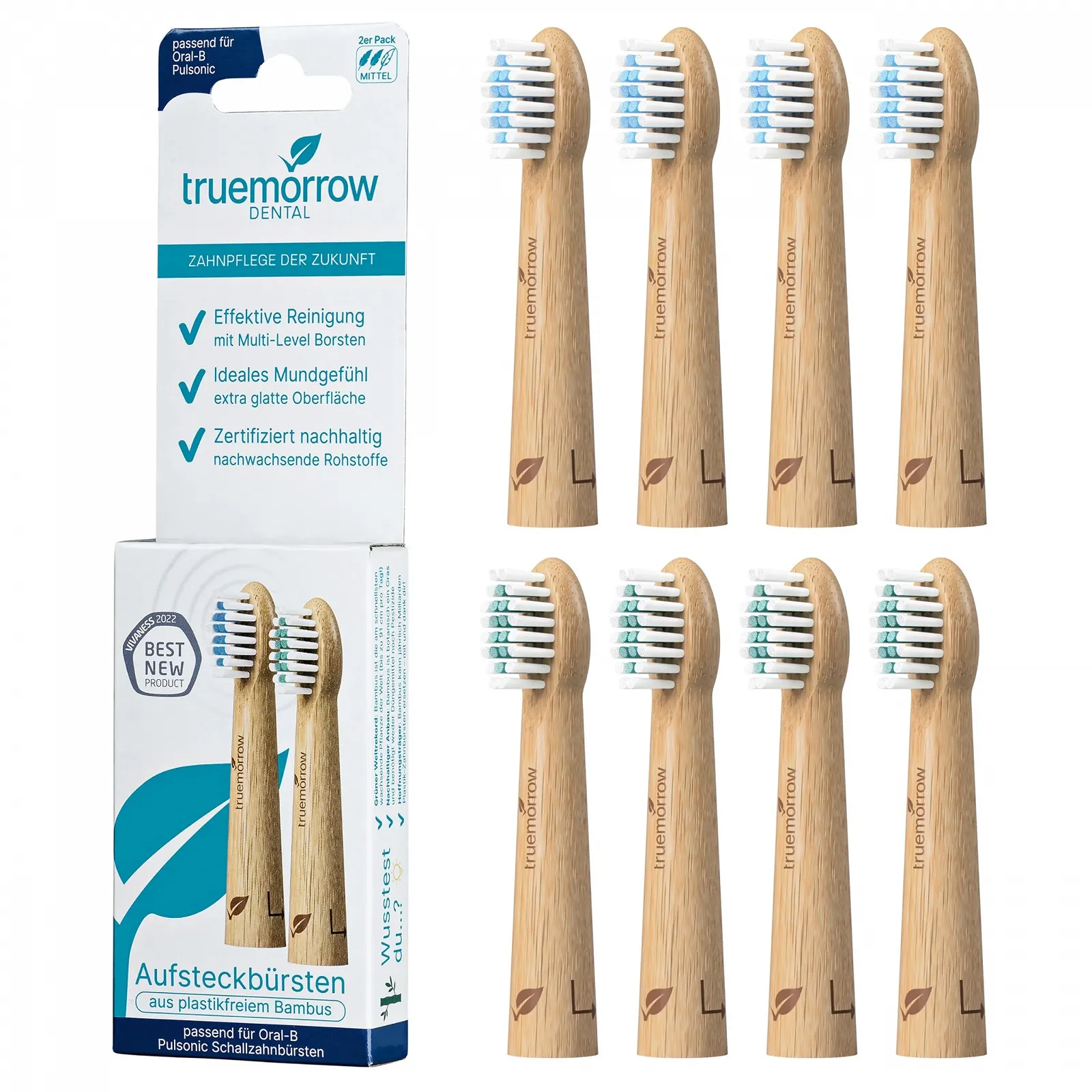 Сменные бамбуковые насадки truemorrow для Oral-B Pulsonic 8 шт., фото №1