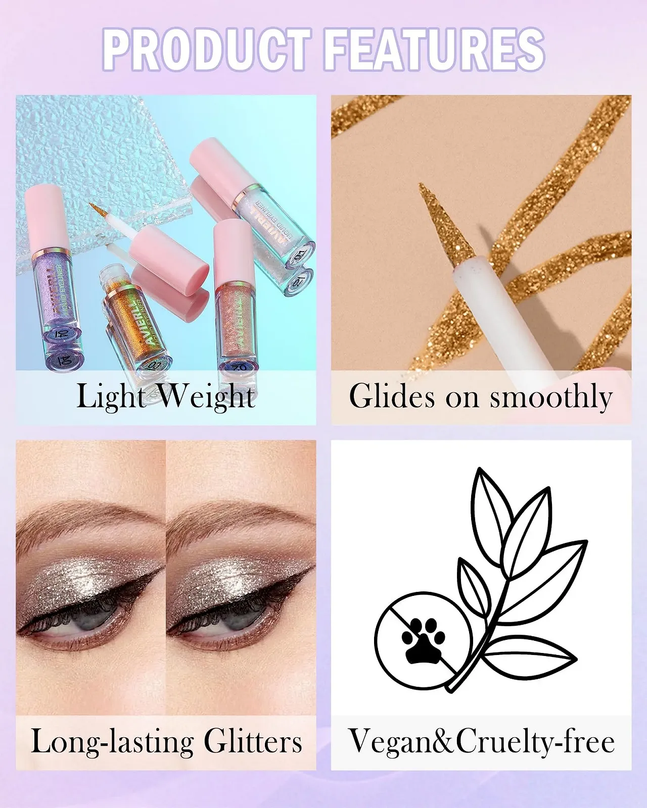 Набір LXMIL 3 Pieces Liquid Glitter Eyeliner 04+05+06 водостійка, фото №4 Набір LXMIL 3 Pieces Liquid Glitter Eyeliner 04+05+06 водостійка, фото №4