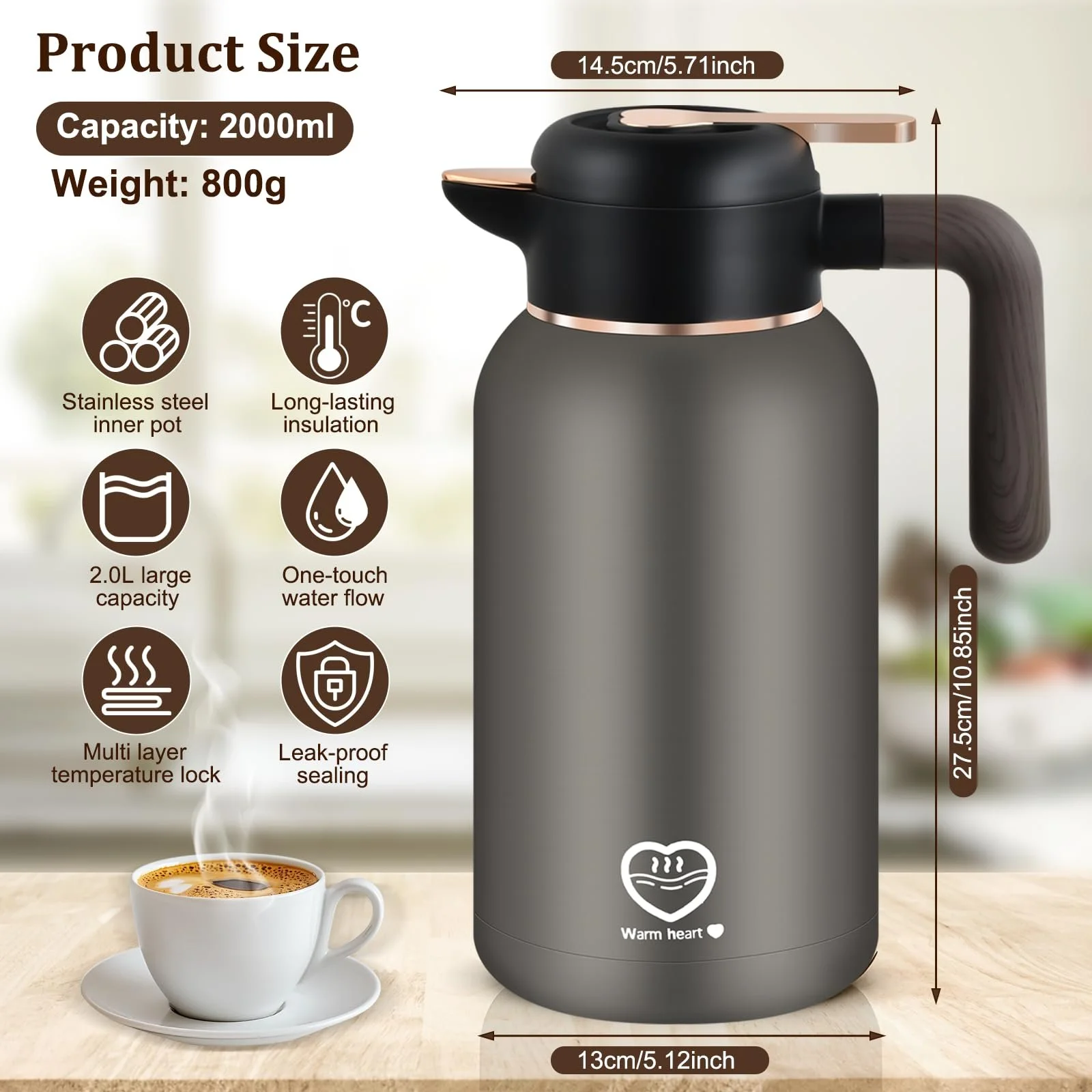 Термос-колба Кофейник 2L Нержавеющая сталь 304, фото №2