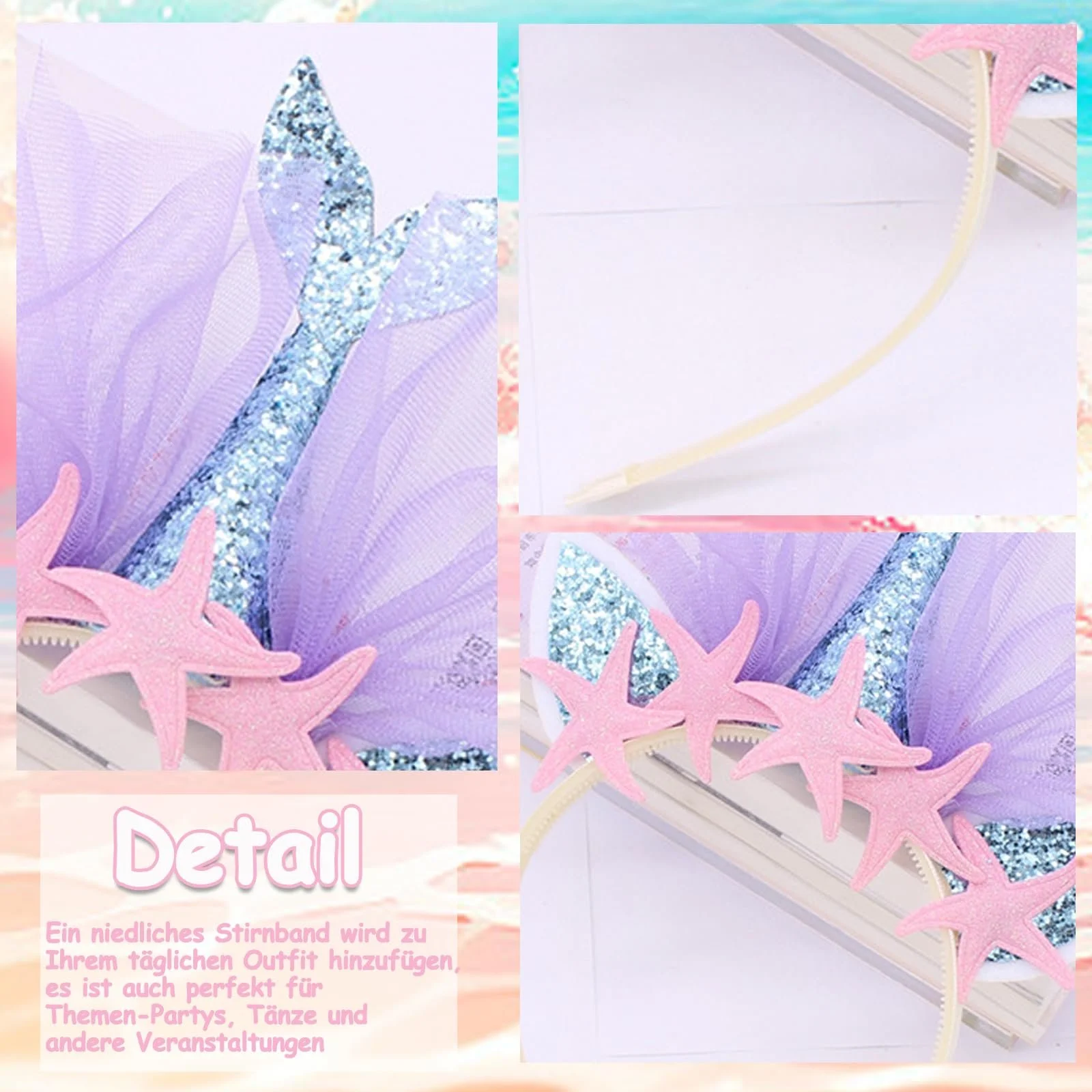 Обруч для волосся Русалка з блискітками для днів народжень, фото №3