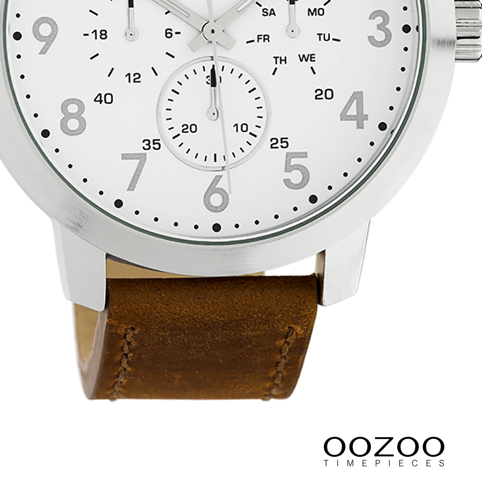 Часы Oozoo Chrono Look Мужские Кожаный ремешок 45 мм Серебряный/Белый/Коричневый C10505, фото №3
