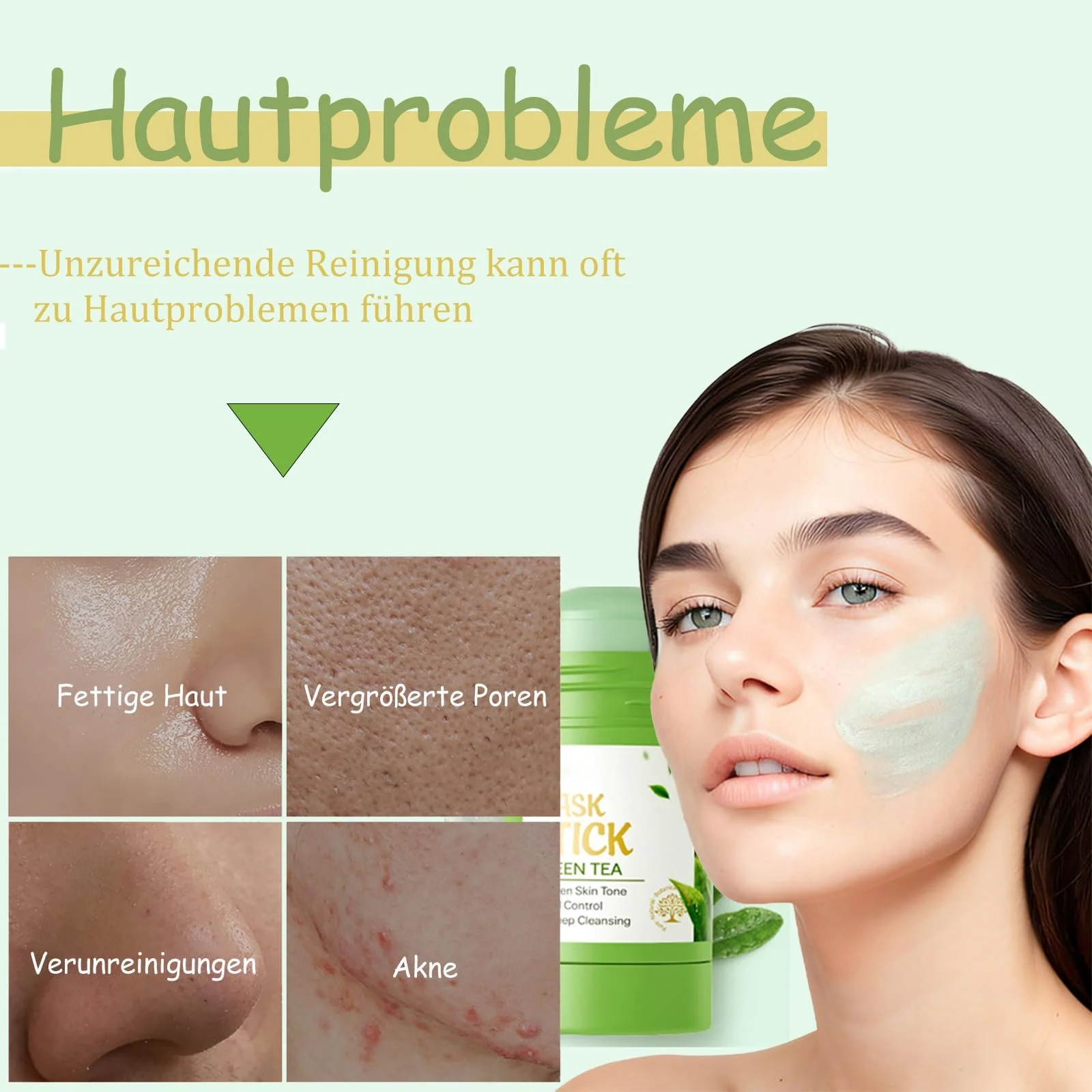 Маска-стик Soleneva Green, Очищающая глиняная маска с зеленым чаем для увлажнения кожи для мужчин и женщин для всех типов кожи, Глиняная маска для уменьшения пор, против акне, 2 шт, фото №3