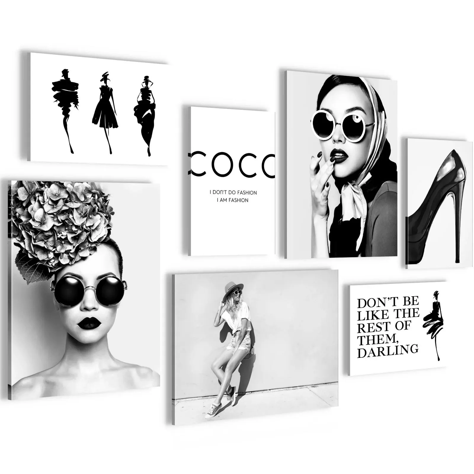 Картини на стіну Novart Coco Fashion набір 7 шт. чорно-білі, фото №1