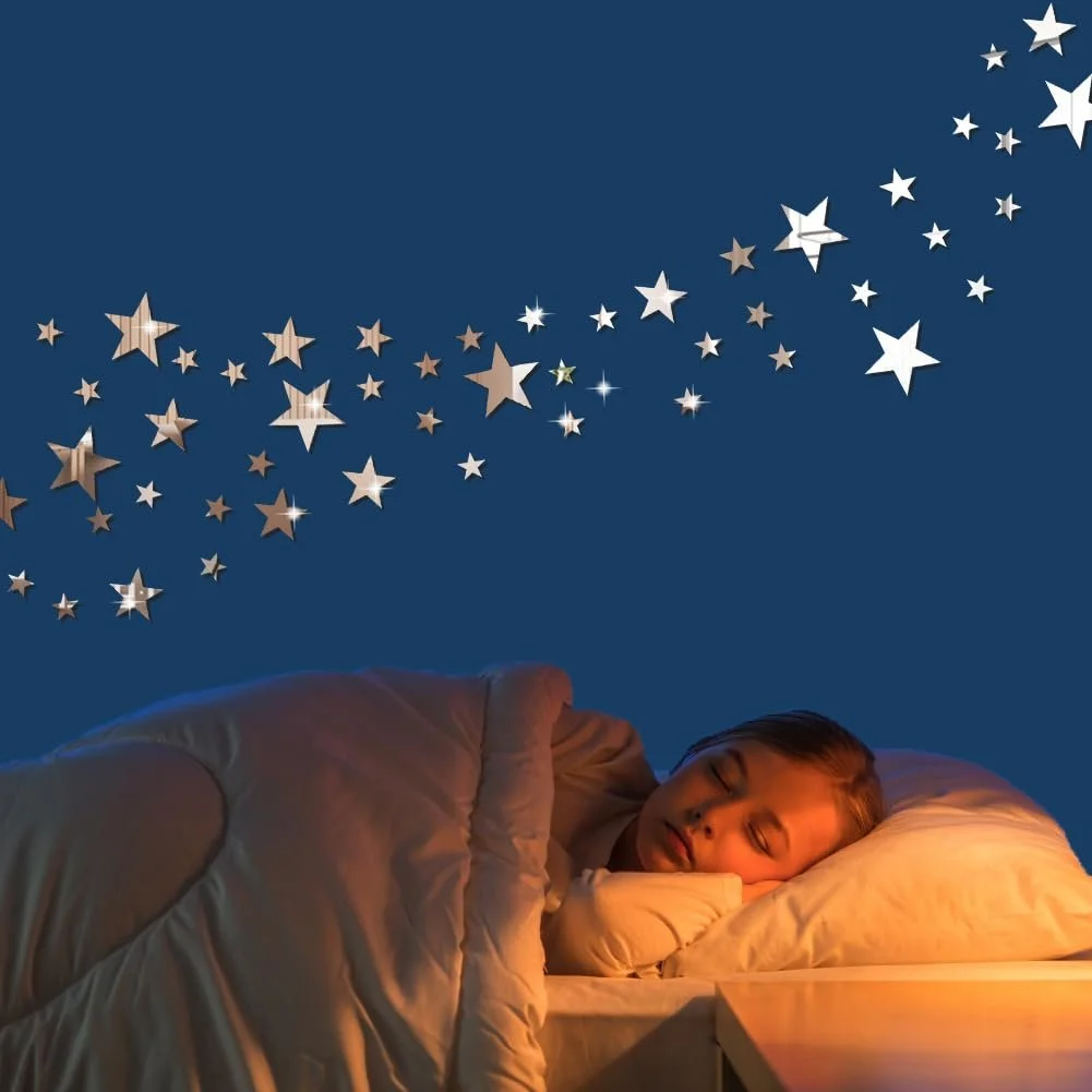 Наклейка на стену Зеркальные звезды 3D Акриловая Серебристая 40 шт., фото №3