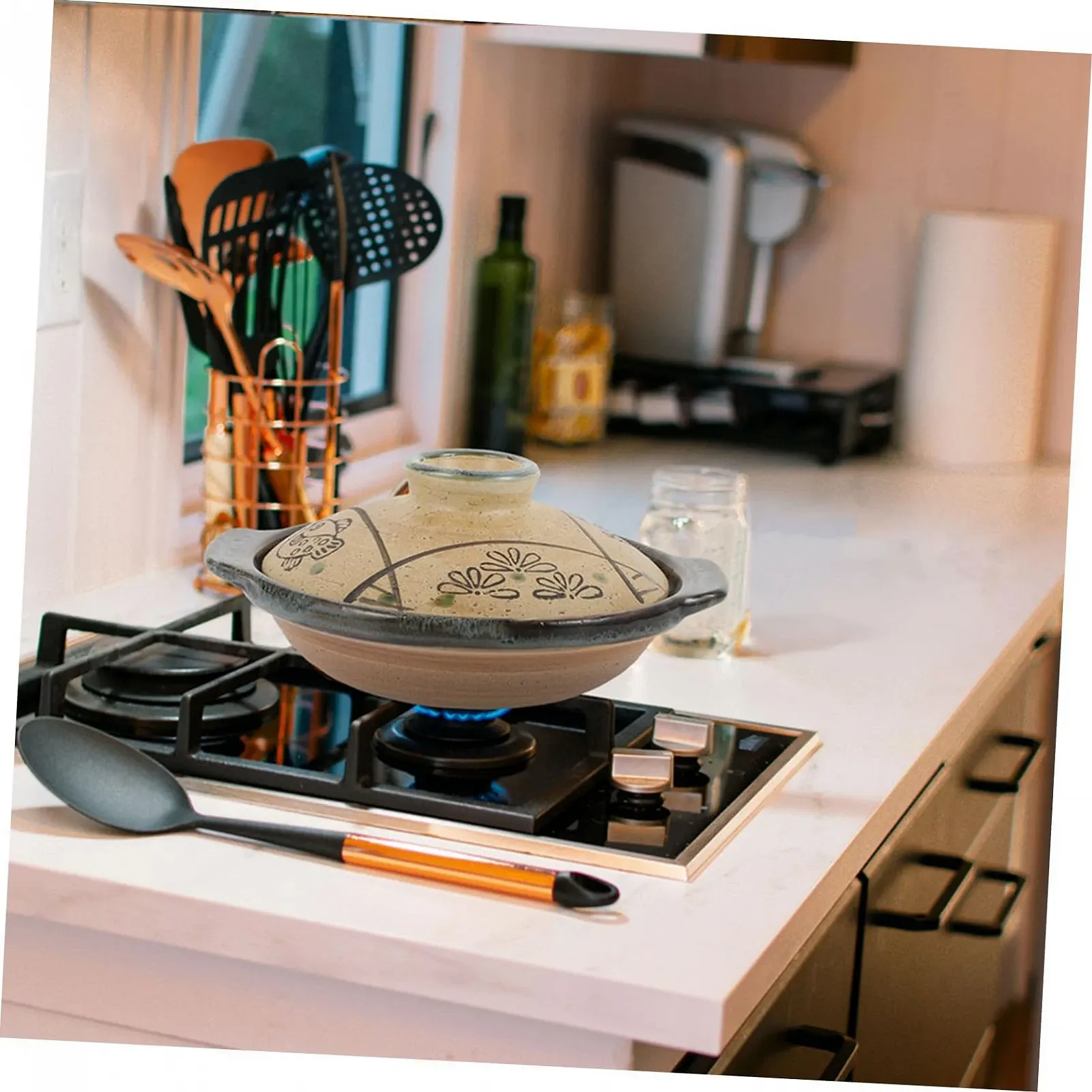 Керамічна каструля TOYANDONA в японському стилі термостійка з плоским дном та нековзною ручкою, фото №5