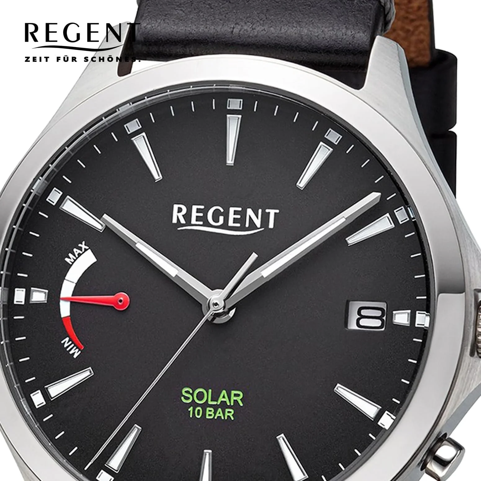Чоловічий годинник Regent Solar Ремінець шкіряний 41 мм Кварцовий Аналоговий Чорний F-1550, фото №2 Чоловічий годинник Regent Solar Ремінець шкіряний 41 мм Кварцовий Аналоговий Чорний F-1550, фото №2