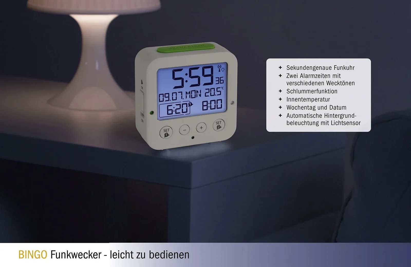 Радіогодинник-будильник TFA Dostmann Bingo 60.2528.01, фото №9