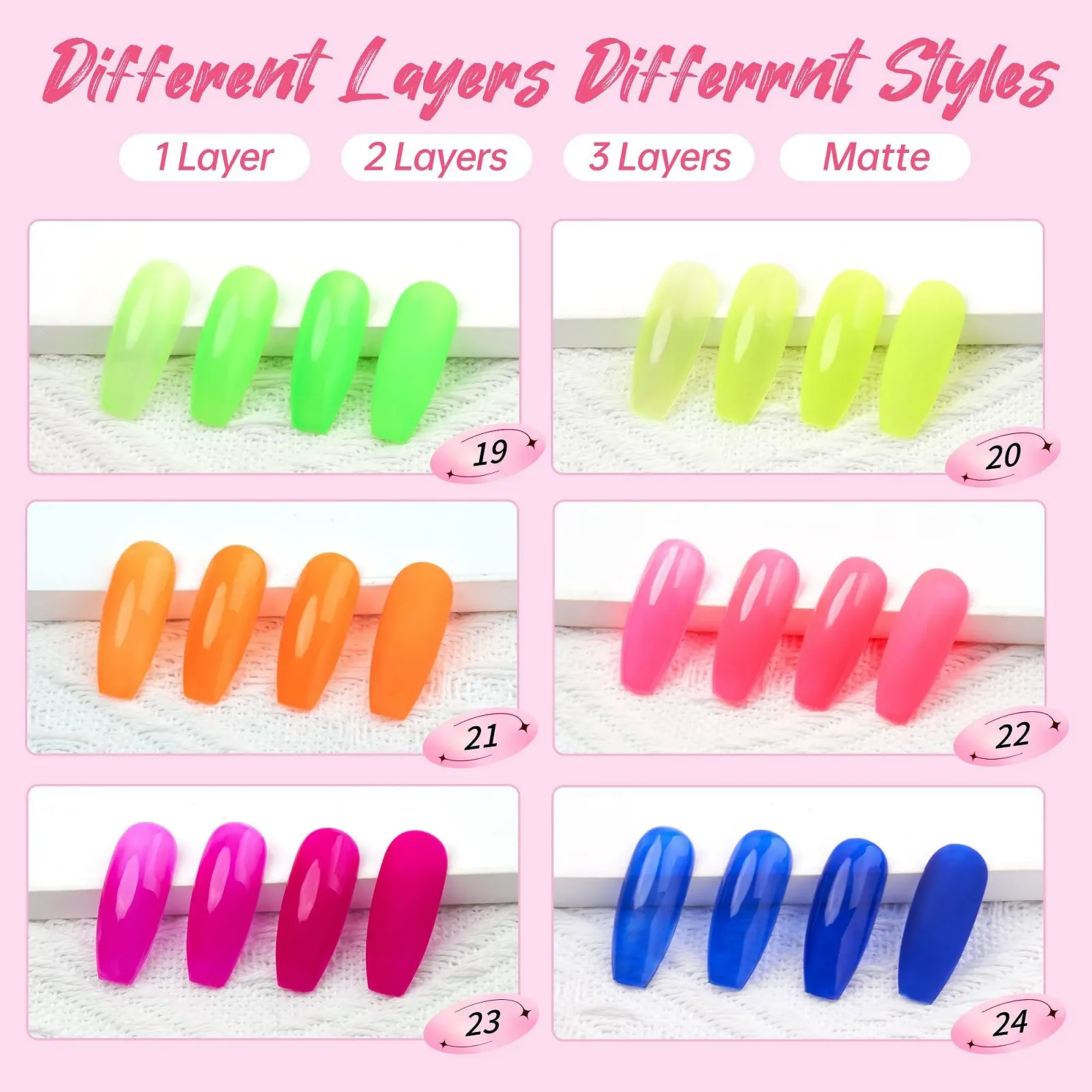 Гель-лак Beauty7 Набор 6 цветов Полуперманентный Прозрачный УФ-гель Натуральный гель Soak Off УФ LED Маникюр (Неон, 7 мл x 6 шт.), фото №6