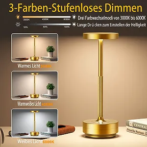 Настільна лампа LED акумуляторна IP54 5000 mAh Сенсорна 3 кольори Золотиста synthetic.ua - Фото 1