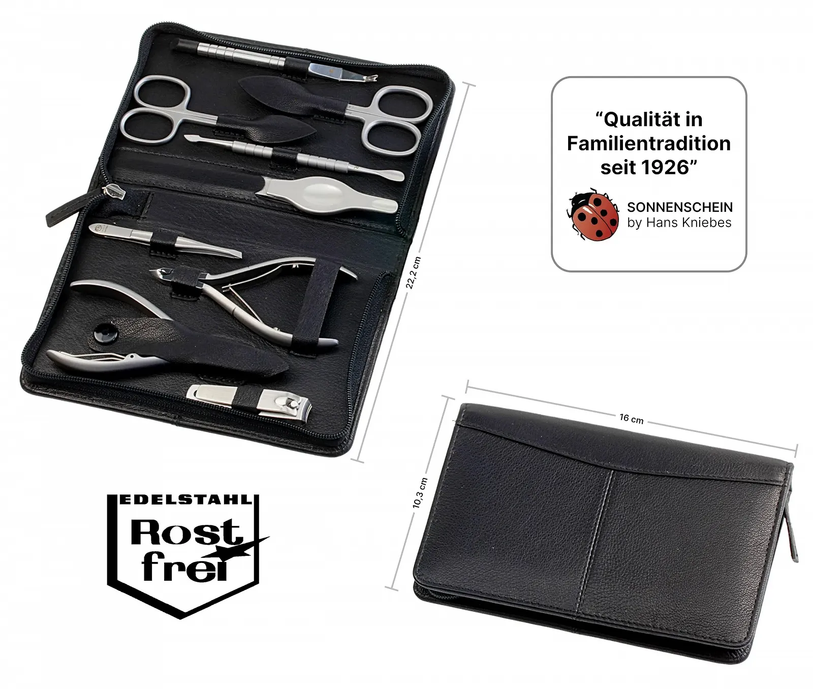 Набір для манікюру Sonnenschein by Hans Kniebes, 9 предметів, чорний, фото №6