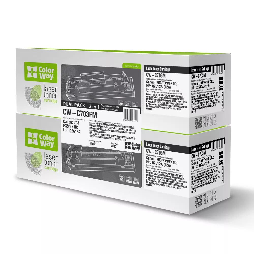 Картридж CW (CW-C703FM) Canon LBP-2900/3000 аналог 703/FX10/Q2612A) Dual Pack, фото №1