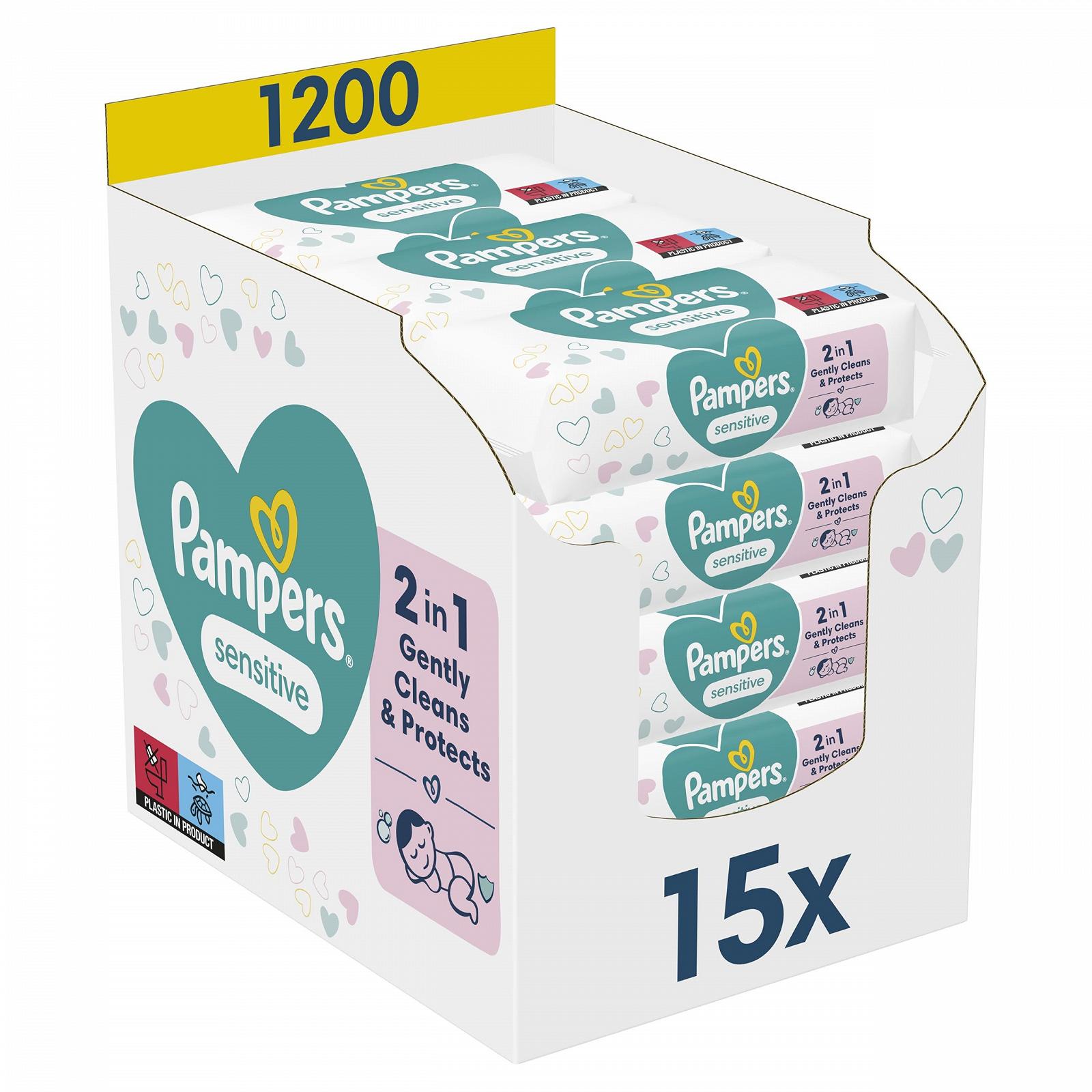 Вологі Серветки Pampers Sensitive 1200 штук (15 x 80) Для Чутливої Шкіри, фото №1