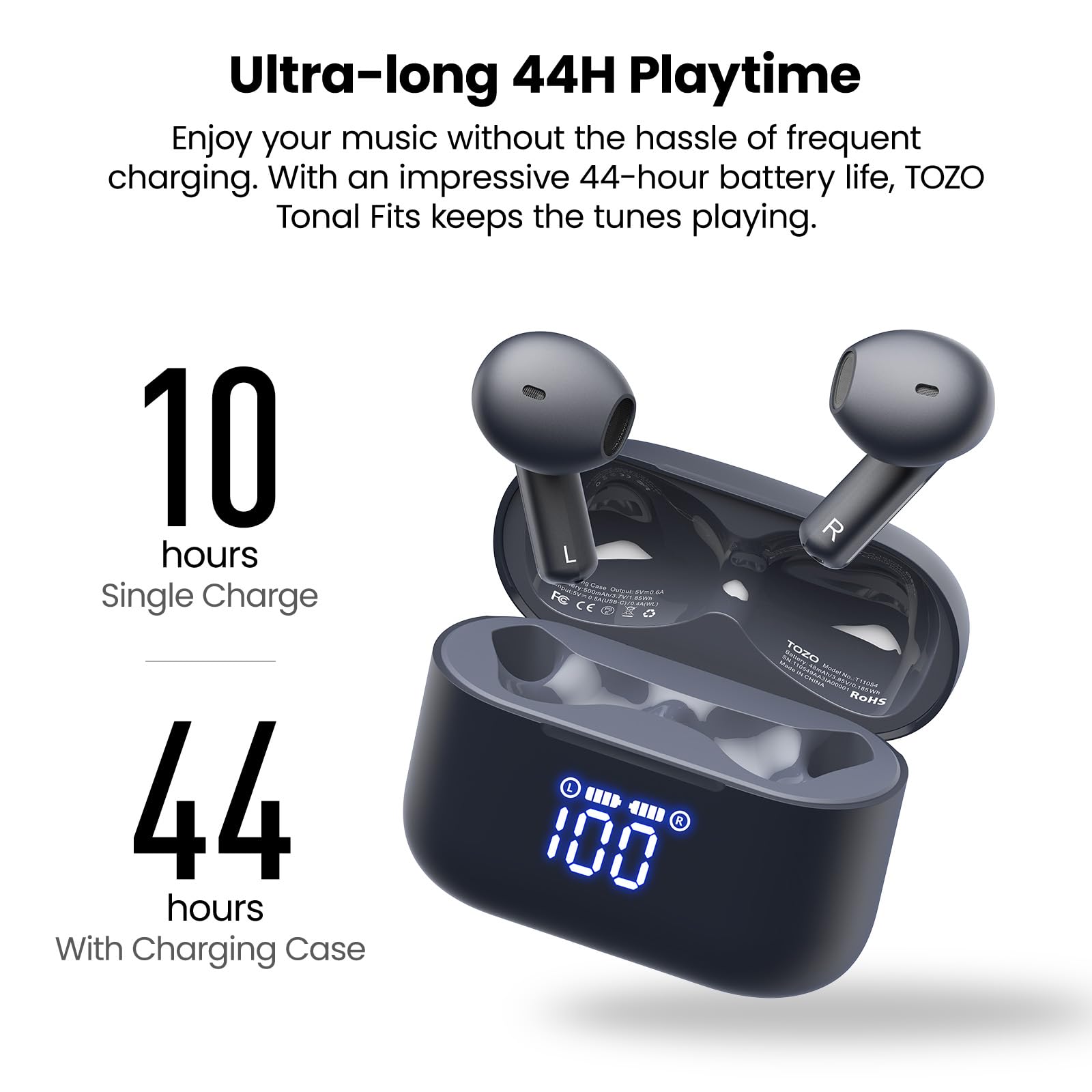 Наушники TOZO T21 Bluetooth 5.3 Внутриканальные Двойной микрофон Шумоподавление LED Дисплей 44 часа Стерео IPX8, фото №5