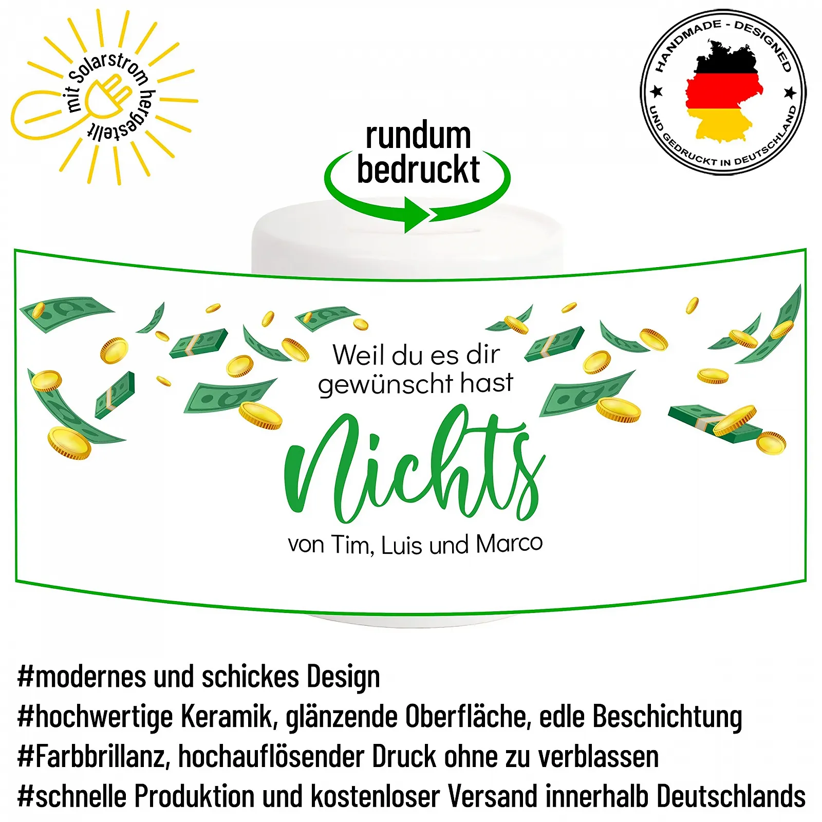 Скарбничка керамічна Weil du es dir wünscht hast NOCHTS персоналізована, фото №3