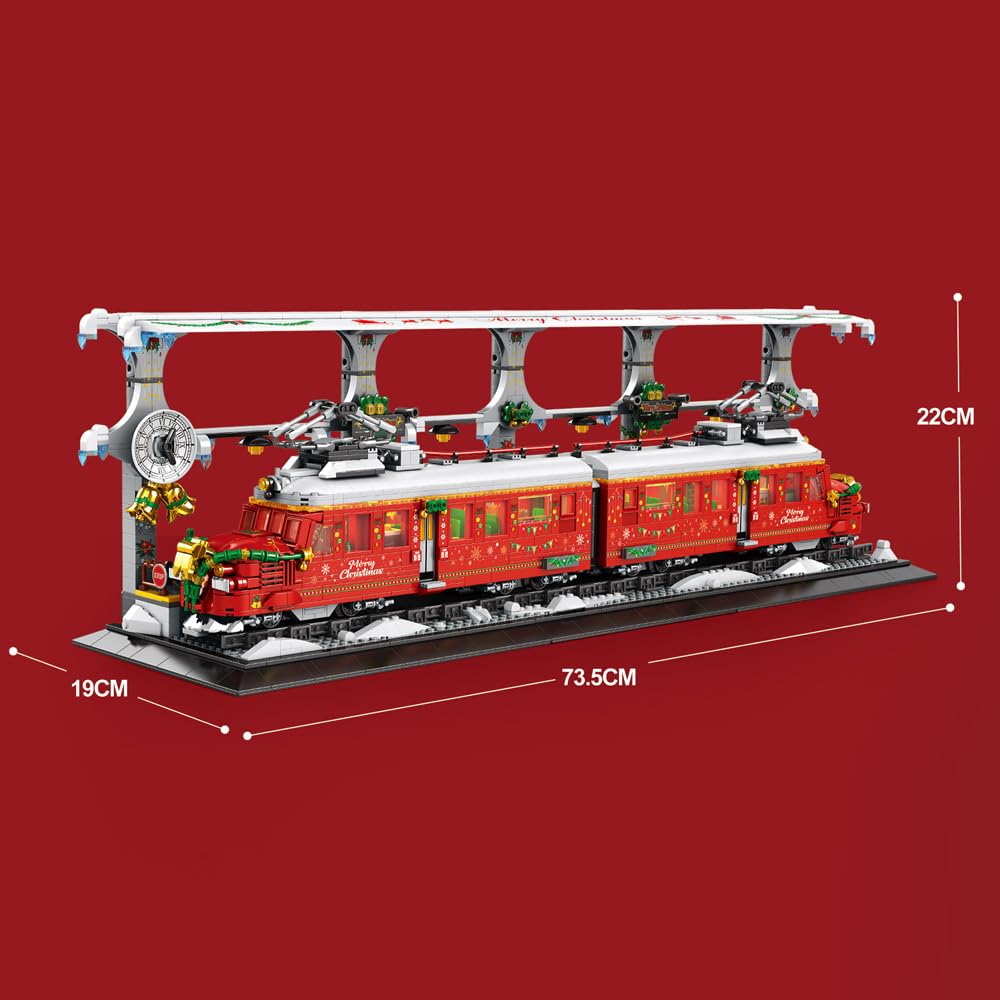 Поезд Reobrix 66034 Winter Christmas Train на 2282 детали, со светом, рельсами, зажимными блоками, рождественскими украшениями, фото №9