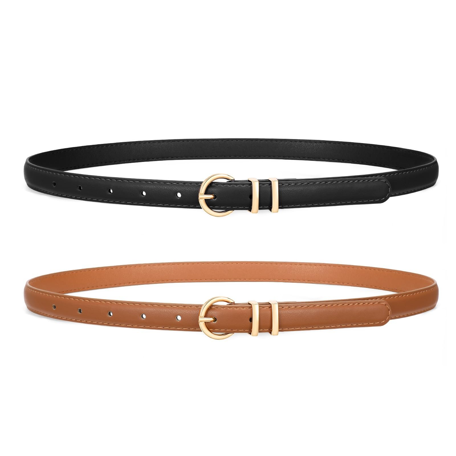 Ремень Кожаный VONMELLI Slim Регулируемый Золотая Пряжка для Джинс и Платьев, 2 шт, фото №1