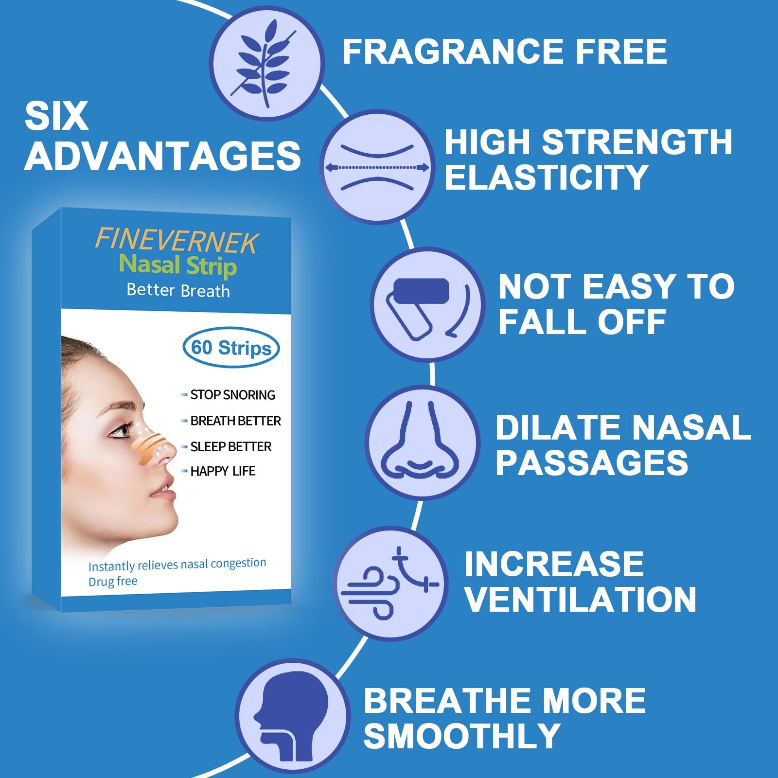 Пластирі на ніс (60 шт.) Для покращення дихання, проти хропіння, для спорту, розмір L (66 мм), фото №4 Пластирі на ніс (60 шт.) Для покращення дихання, проти хропіння, для спорту, розмір L (66 мм), фото №4