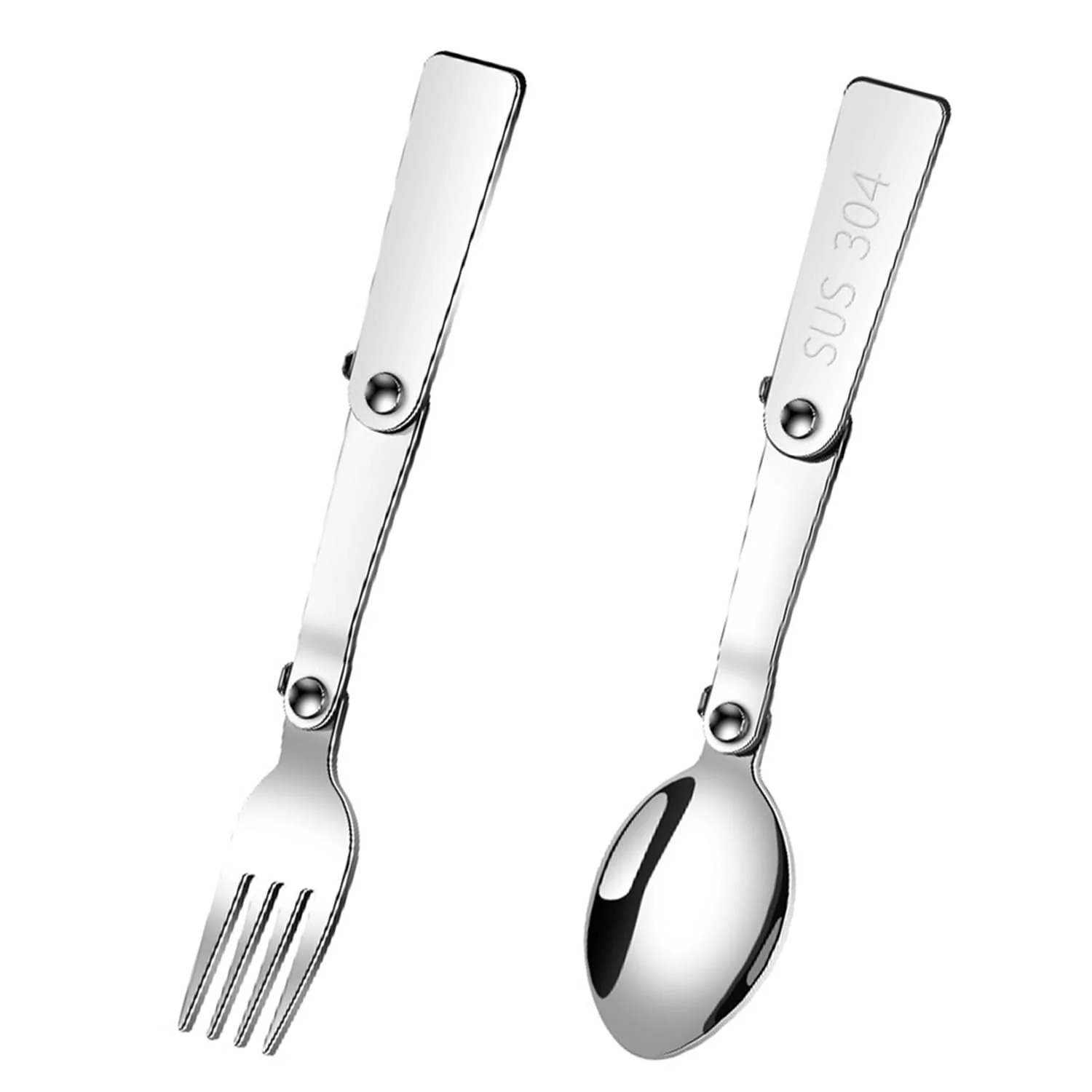 Набор портативных складных ложек и вилок из нержавеющей стали 304 для путешествий на природе, кемпинга, походов, пикников и выживания, 2 штуки, фото №1