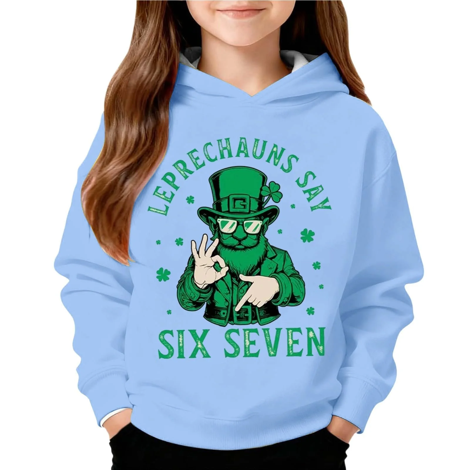 Детская толстовка 67 Meme с длинными рукавами на День Святого Патрика, с принтом 67, удобная толстовка для активного отдыха, модная толстовка для мальчиков и девочек, фото №1