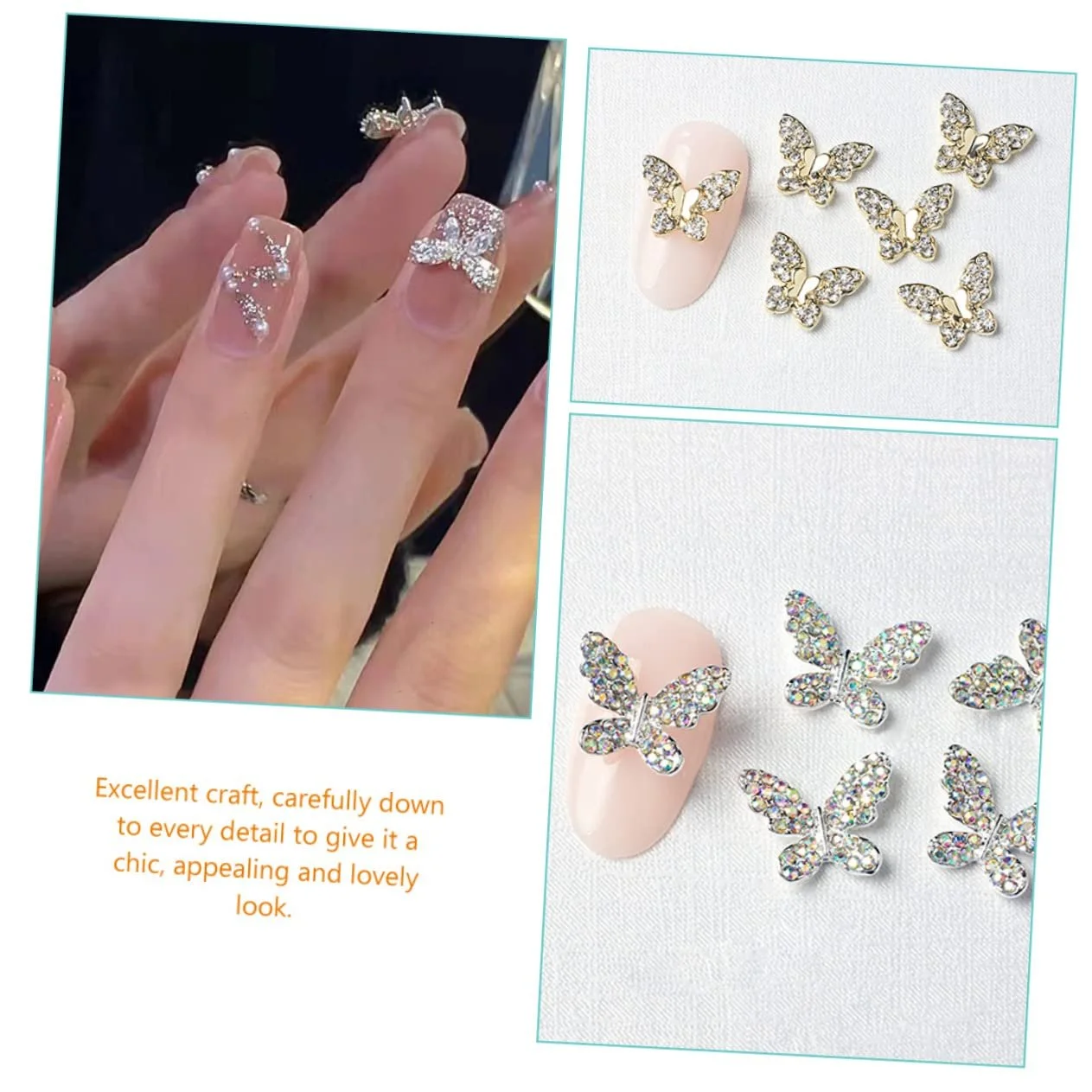 Украшения для ногтей Бабочка Healeved, 5 наборов, 3D ювелирные изделия, элегантные украшения для маникюра, 22 штуки x 5, фото №9