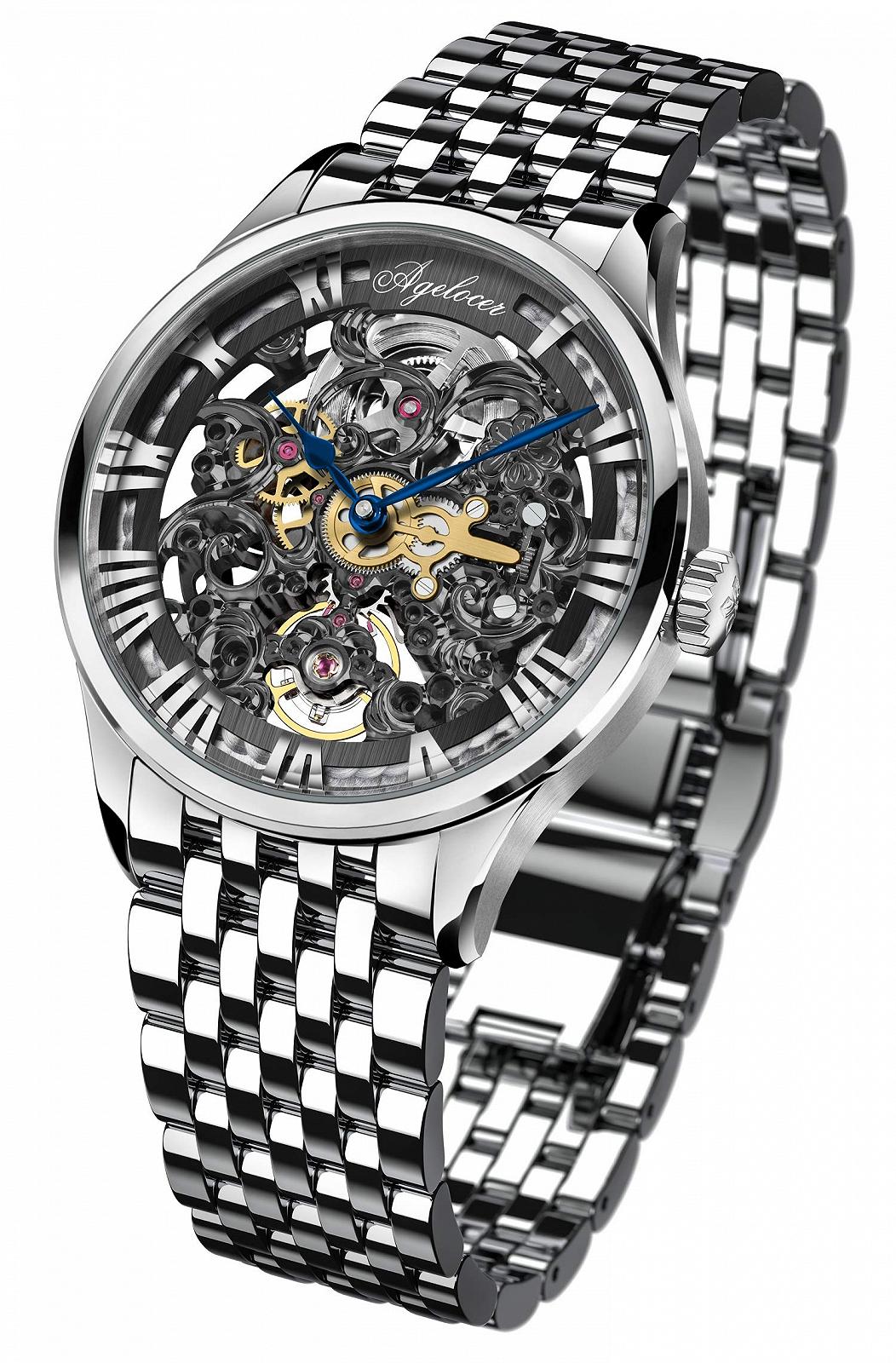Мужские часы Agelocer Stainless Steel Skeleton Mechanical Automatic Luxury Watch Nk_5402a9 Браслет, фото №4